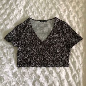 White floral black crop top